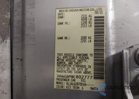 2011 Nissan Maxima 3.5 S z USA, uszkodzony, nr VIN 1N4AA5AP4BC802777